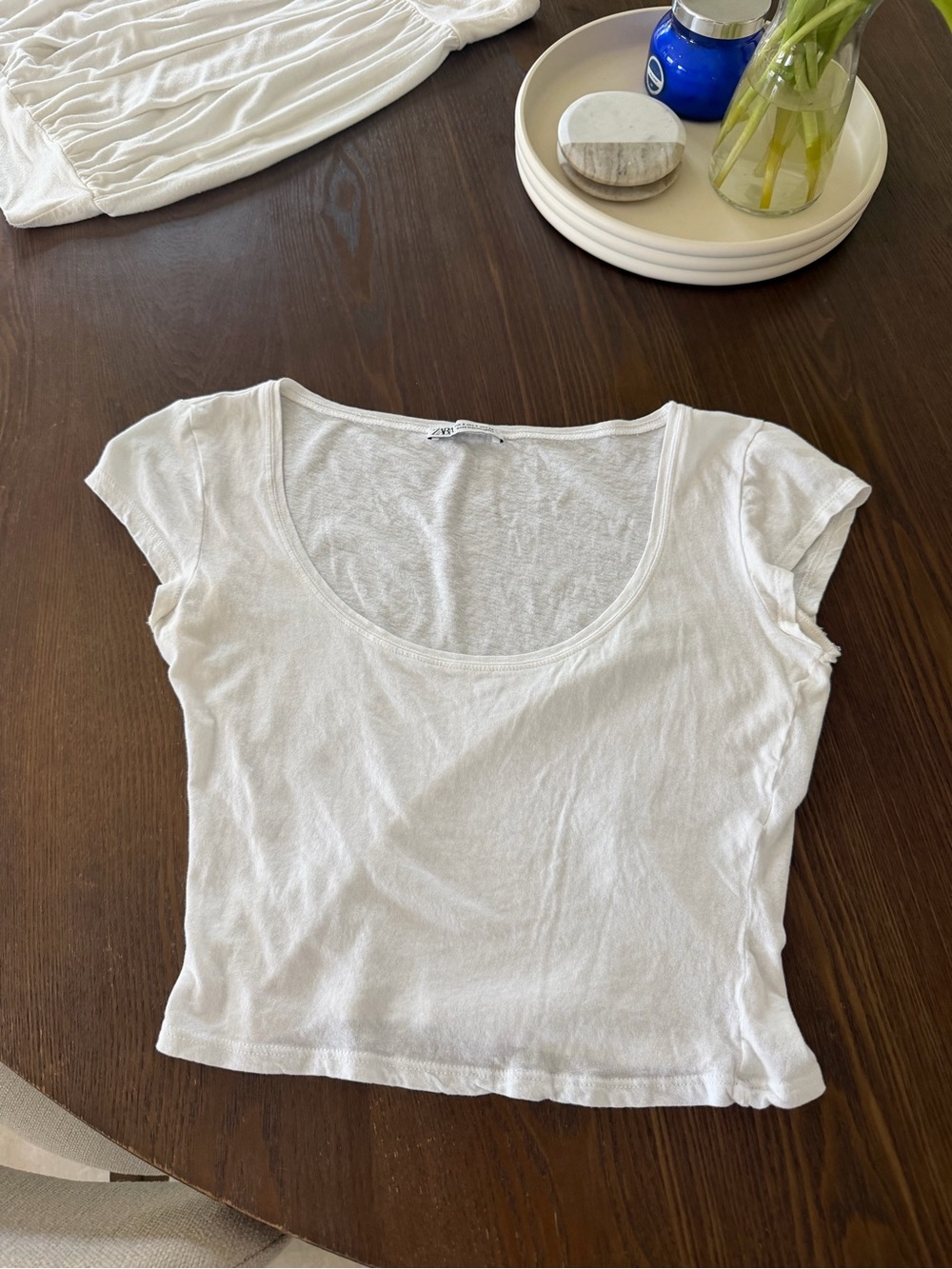 Zara White Scoop Neck Crop Top